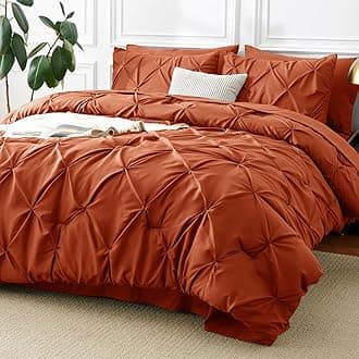 CozyLux Queen Comforter Set Burnt Orange, 7 Pieces Pintuck Bed in A Bag Premium Terracotta Comforter Queen Size, Pinch Pleat Bedding Sets with Comforter, Sheets, Pillowcases & Shams