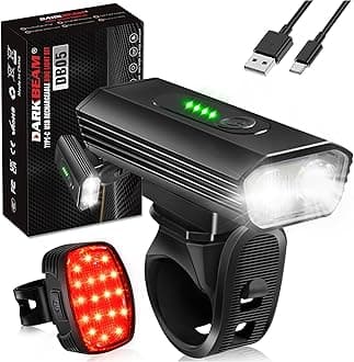 DARKBEAM Bike Headlight Rechargeable USB-C, Bicycle Lights 4000LM Ultra Bright, Mountain Bike Light Set for Night Riding, 6+5 Mode Waterproof Front Bike Light & Rear Light for Road, Cycling