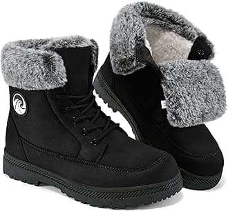 HARENCE Winter Snow Boots for Women: Warm Fur Lined Ankle Booties Lace Up Slip on Outdoor Walking Womens Boots