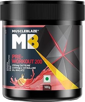 MuscleBlaze Pre Workout 200 Powder, Fruit Splash (16 servings, 100g) | 200mg Caffeine, 2200mg Citrulline