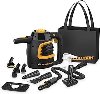 McCulloch MC1230 Handheld Steam Cleaner, 10 Minute Runtime, 11 Accessories: Jet Nozzle, Brushes, & More - Built for Home, Tile, Grout, Carpet, Furniture, & Personal Car Detailing