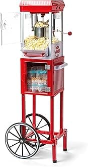Nostalgia Popcorn Maker Machine - Professional Cart With 2.5 Oz Kettle Makes Up to 10 Cups - Vintage Popcorn Machine Movie Theater Style - Red & White