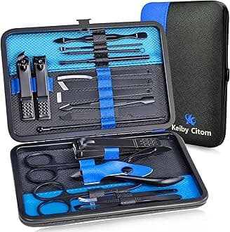 Nail Clipper Kit Professional - 18pcs Stainless Steel Manicure Set with Case for Travel (Black/Blue)