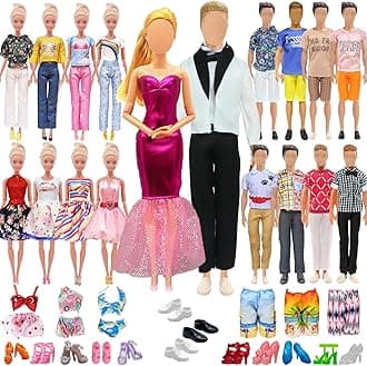 27 PCS Doll Clothes and Accessories for 11.5 Inch Girl Dolls and 12 Inch Boy Dolls Include 7 Boys Outfits 7 Girls Outfits 3 Pair of Boy Shoes 10 Pair of Girl Shoes Random Style