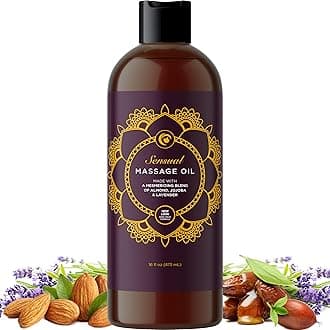 Aromatherapy Sensual Massage Oil for Couples - Relaxing Lavender Massaging Oil for Massage Therapy with Vitamin E Jojoba & Sweet Almond - Naturally Scented Vegan Non GMO & Gluten Free (16 Fl Oz)