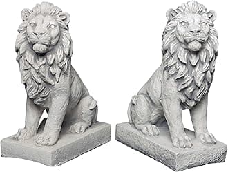 gartendekoparadies.de Set of 2 x lion left and right, stone figure, H. 34 cm, 22 kg, gray, frost-proof made of cast stone for outdoor use (set)