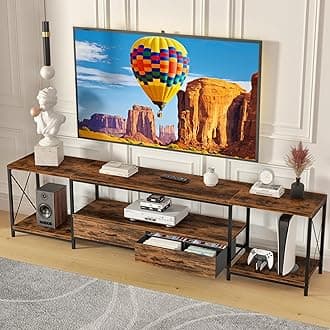 TV Stand with Fabric Drawers for 90 95 100 Inches TV - Entertainment Center and Industrial TV Console Table with Open Storage Shelves for Living Room, Bedroom - 86.7" Rustic Brown