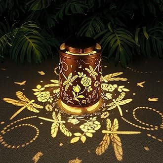 Solar Outdoor Lanterns, Dragonfly Garden Decor LED Light Hanging Waterproof Solar Lantern Birthday Gifts for Women Mon Grandma Sunflower Solar Lights Outdoor Decoration for Patio