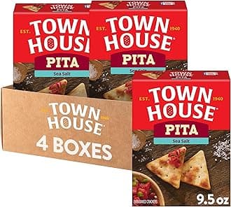 Town House Pita Crackers, Oven Baked, Lunch Snacks, Sea Salt (4 Boxes)