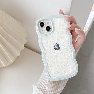 QLTYPRI for iPhone 15 Case, Cute Curly Wave Frame Clear Case for Girls Women, Flower Clear TPU Bumper Slim Soft Silicone Shockproof Protective Phone Cover for iPhone 15 - White Floral/Light Blue
