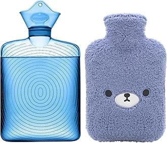 samply Hot Water Bottle with Cute Fleece Cover, Hot Water Bag for Hot and Cold Compress, Hand Feet Warmer, Neck and Shoulder Pain Relief, Navy Blue Bear