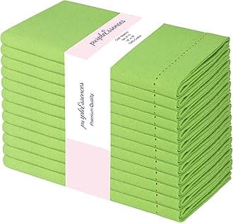 PurpleEssences Set of 12 Hemstitch Cloth Dinner Napkins 100% Cotton - Soft Durable Washable - Ideal for Wedding Christmas Holiday Winter - Perfect Everyday Use Table Linen 18x18 - Apple Green