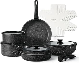 CAROTE 17pcs Pots and Pans Set Detachable Handle, Nonstick Cookware Set with Removable Handle,RV Kitchen Set, Oven Use, Camping Use, Midnight Black Granite