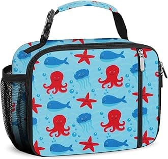 Lunch Box Kids Insulated Lunch Bag for Boys & Girls Durable Children Lunchbox for School with Water Bottle Holder-Octopus