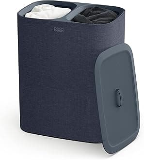 Joseph Joseph Tota 90-litre Laundry Separation Basket with lid, 2 Removable Washing Bags with Handles - Carbon Black