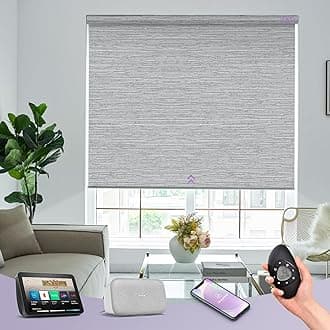 Graywind Motorized 100% Blackout Roller Shades Compatible with Alexa Google via Hub Window Blinds Remote Control Rechargeable Battery Motor with Valance for Smart Home and Office (D-Jacquard Grey)