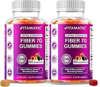 Vitamatic Prebiotic Fiber Gummies for Adults – 2 Pack (Total 120 Gummies) 7g Fiber per Serving | Extra Strength | Zero Sugar Added | Pectin-Based | Digestive Health & Regularity Support