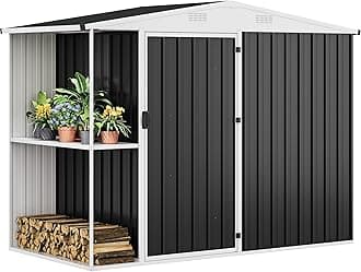 DWVO Outdoor Storage Shed 8x4FT with Rack, Metal Garden Shed with Storage Shelves, Bike Storage Tool Cabinet Box for Lawn Backyard Patio Use, Dark Gray