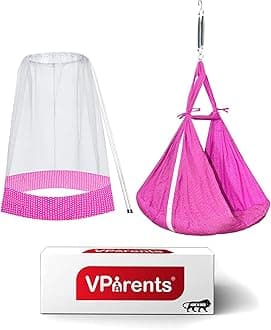 VParents Infant Baby Swing Cradle with Mosquito net and Spring (Pink)
