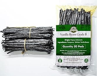 50 Aromatic Tahitian Vanilla Beans for Making Vanilla Extract, Whole Vanilla Beans Extract Grade 5-5.5 inches, Perfect Homemade Extract, baking and cooking (50 Beans)