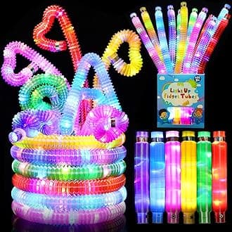 24 Pack Glow Sticks Classroom Party Favors for Kids 4-8 8-12, Halloween Goodie Bags Stuffers Light Up Sensory Pop Tubes, Glow Necklaces Bracelets Party Supplies, 2025 Birthday Return Gifts