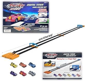 Spin 'n Rip Racers | Digital Timer Drag Racing Set, Dual-Track | Fun Head-to-Head Race Track | 6 Toy Cars Included (Digital Time Tracker)