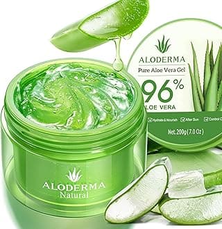 Aloderma Aloe Vera Gel Made within 12 Hours of Harvest with 96% Pure Organic Aloe Vera for Skin, Scalp, & Hair, Soothing Aloe Face Moisturizer, Multipurpose, Hydrating Aloe Gel, 7.05oz