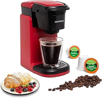 Red Single Serve Coffee Maker for K Capsule, Compact Mini Coffee Maker 800 Watt Coffee Machine for Pods or Ground, Fast Brew, Auto Shut Off, 12 Oz Brew Size for Travel, Office, RV and Dorm