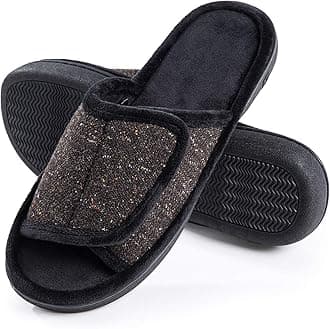 DLAdjustable Men's Memory Foam Slippers, Comfy Indoor Outdoor, Breathable Slide Bedroom Velcor Slippers Size 7-14 Black, Gray, Navy, Brown