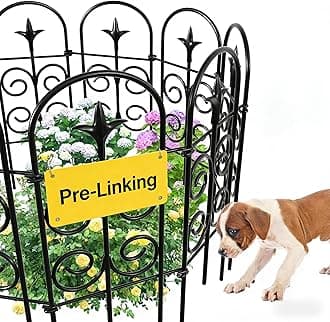 AMAGABELI 8 Panels 24in(H)×10ft(L) Decorative Garden Fence No Dig Rustproof Metal Pre-Linking Fence Panels Garden Edging Border Animal Barrier Fencing for Flower Beds Yard Patio Outdoor Decor Black