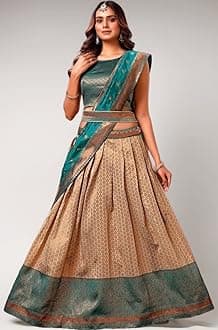 Women's Indian Traditional Kanjivaram Silk Pure Weaving Lehenga Choli Along With Dupatta And Blouse Piece, Half Saree (Unstitched)