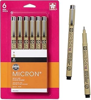 SAKURA Pigma Micron Fineliner Pens, 10 Tip Size, Archival Black Ink, 6 PK 50131