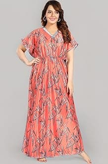 Fabme Women's Printed Satin Kaftan Nighty, Maxi