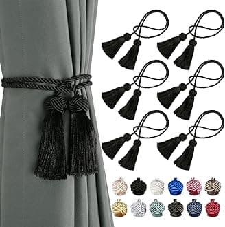 6 Pack Curtain Handmade Tiebacks Decorative Curtain Holdbacks with Tassel… (Black, 6 Pack)