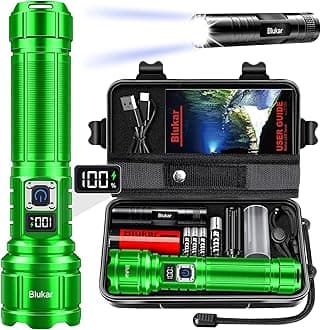 Blukar Torch Rechargeable, Torches LED Super Bright Flashlight, Adjustable Focus, 5 Modes, 5000 mAh Long Lasting, IP67 Waterproof, Smart Digital Display for Camping, Power Cuts- Emerald Green