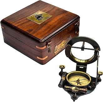 Brass Sundial Compass - Antique Sailing Anniversary Sundial Calibrated Compass Gift, Sundial with Wooden Box and Chart, Unique Vintage Sundial Compass Gift for Him or Her