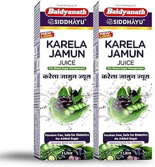 Baidyanath Asli Ayurved Karela Jamun Juice-1L (Pack of 2)- Help Maintain Healthy Sugar Levels| Diabetic Care, Paraben Free, Safe for Diabetics, No Added Sugar