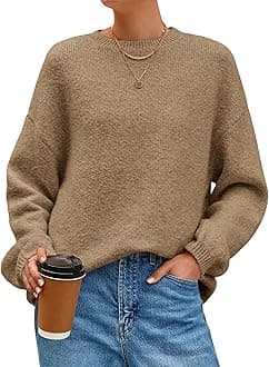 MASCOMODA Long Sleeve Crewneck Pullover Oversized Sweaters for Women Fall 2025 Casual Loose Fuzzy Chunky Knitted Jumper Tops