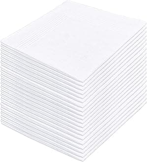 20 Pcs Cotton Handkerchiefs, White Men's Handkerchiefs & Pocket Squares, Large Hankies for Suits (Soft 100% Cotton Hanky Bulk), Mens Handkerchief