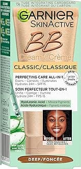 Garnier SkinActive Classic Perfecting All-in-1 BB Cream, Shade Classic Deep, Tinted Moisturiser SPF 15, Brightens and Evens Skin, With Hyaluronic Acid, Aloe & Mineral Pigments, 50 ml