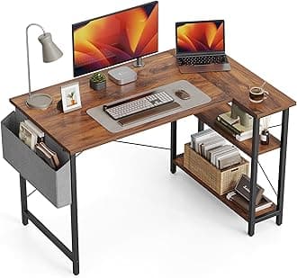CubiCubi 40 Inch Small L Shaped Computer Desk with Storage Shelves Home Office Corner Desk Study Writing Table, Deep Brown