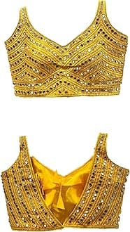 Vihu Fashion Women's Sequin Sleeve Phantom Silk Sari Blouse Multicolor (Half Sleeve Included)