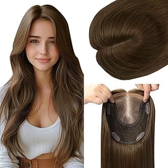 HAIR Real Human Hair Toppers for Women 150 Density 6x7inch Hand-Tied 65 grams 14 inch Hair medium dark brown for Women with Thinning Crown (#4 14inch)