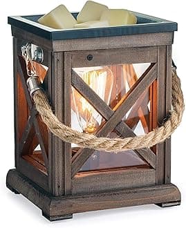 Candle Warmers ETC. Vintage Bulb Illumination Fragrance Warmer- Light-Up Warmer for Warming Scented Candle Wax Melts and Tarts to Freshen Room, Walnut & Rope