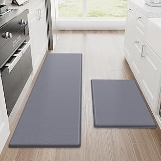 StepRite Kitchen Mats, 2PCS Kitchen Rugs, Cushioned Anti Fatigue Kitchen Mats for Floor, Non-Slip Standing Desk Mat, Waterproof Kitchen Rug Set for Kitchen, Floor, Office,17.3"×30"+17.3"×47",Grey