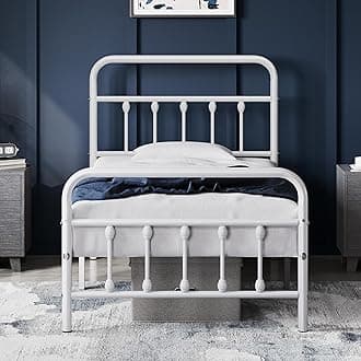 Yaheetech Classic Metal Platform Bed Frame Mattress Foundation with Victorian Style Iron-Art Headboard/Footboard/Under Bed Storage/No Box Spring Needed/Twin Size White