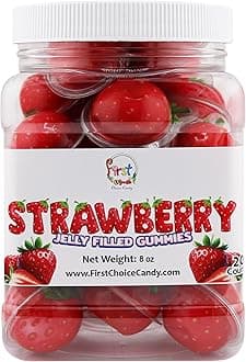 FirstChoiceCandyJelly Filled Gummies - Assorted Flavor Gummy Filled Candies - Filled With Fruit Jams - 20 Pieces In Resealable Jar (Strawberry)