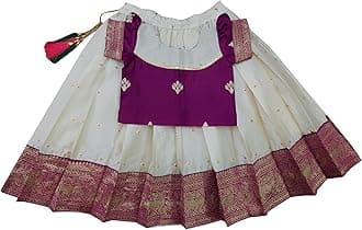 Baby Girl's Traditional Readymade South Indian Pattu Pavadai Lehenga Choli For Kid's