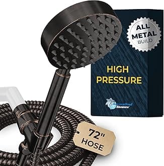 HammerHead ShowersAll Metal Handheld Shower Head with Hose and Brass Holder- Oil Rubbed Bronze - 2.5 GPM High Pressure Shower Heads - Hand Shower Head with Adjustable Shower Wand Bracket - 6ft Flexible Extension