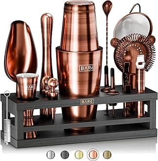 BARE BARREL® Mixology Bartender Kit Bar Set | 16-Piece Cocktail Shaker Set | Martini Barware Mixing Tools for Home Bartending | Incl. 35 Recipe Cards | Gift Set (28oz Boston Shaker, Copper/Black)